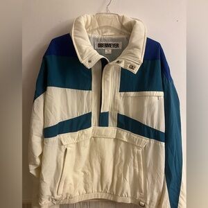 Vintage 80s/90s OBERMEYER Color block Pullover Ski Jacket white/teal Mens XXL